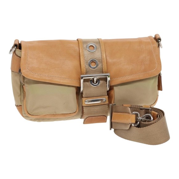PRADA Shoulder Bag Nylon Leather Beige Auth bs16409 - Picture 1 of 16